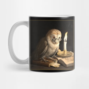 Owl with spectacles, candle and books. Mug